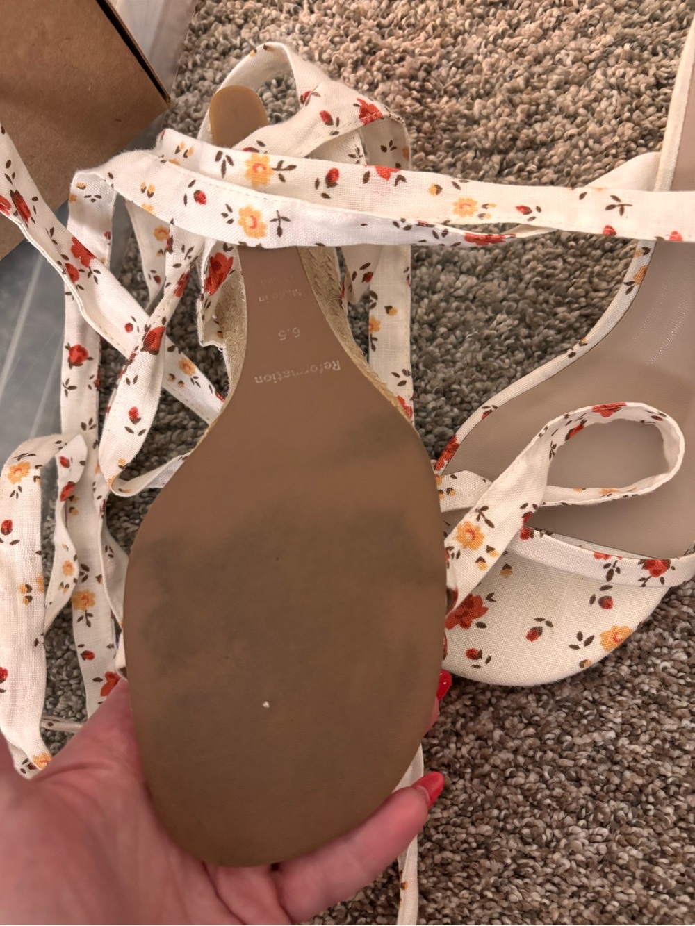 Reformation Cream Floral Lace-Up Heeled Wedge Sandals - Picture 4 of 5